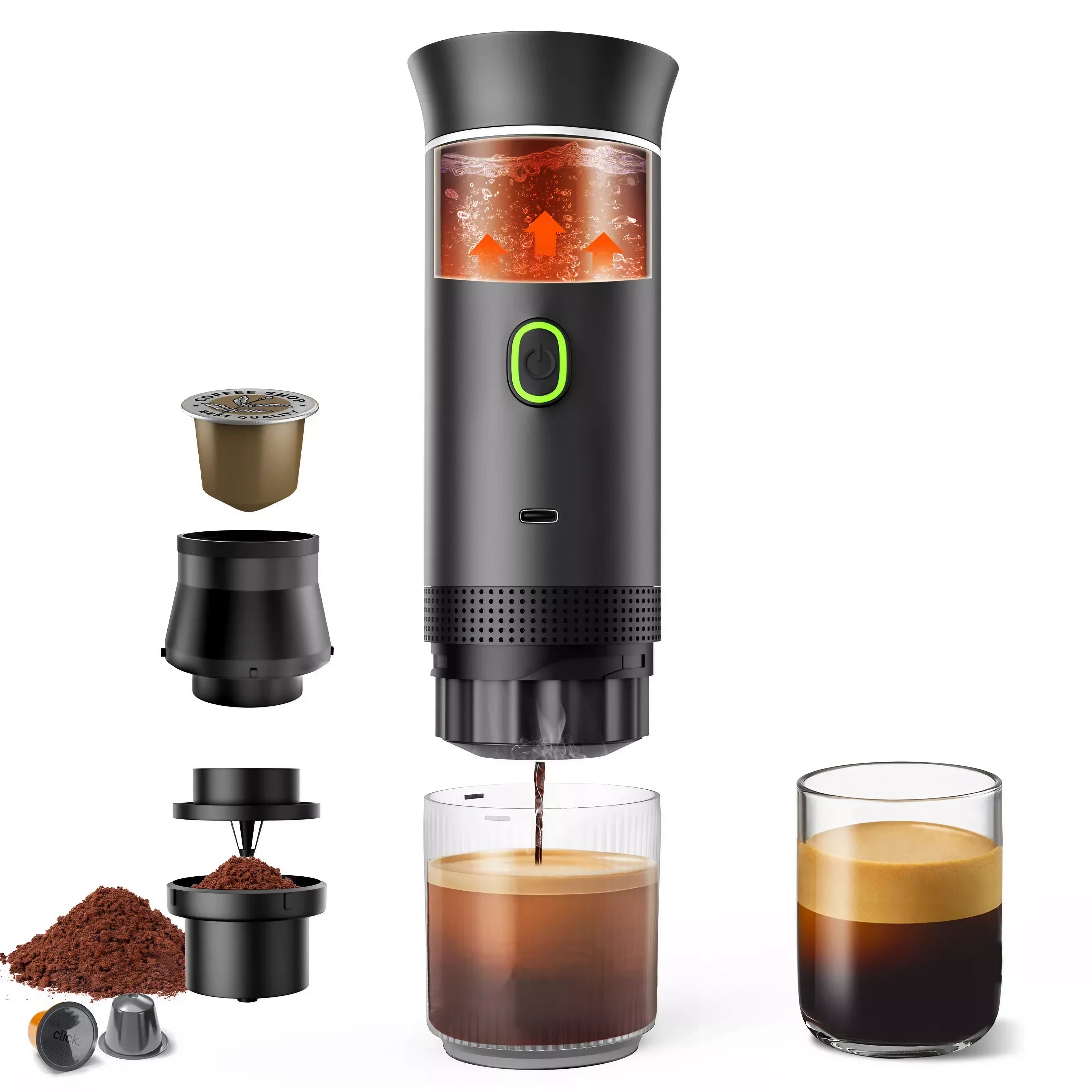 Irishom Macchina Caffè Portatile Per Auto - 3 In 1 Con Capsule E Caffè Macinato, 15Bar - Foto 2