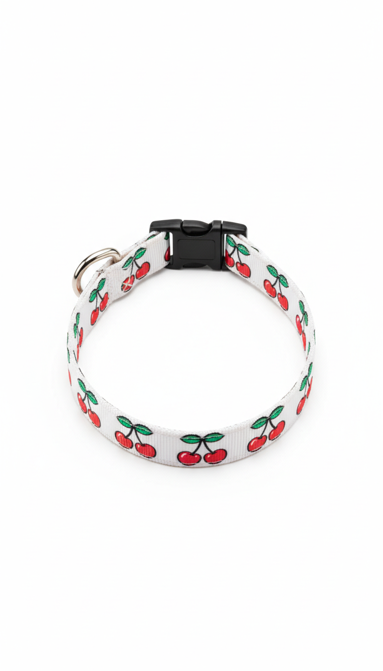 Adjustable Dog Collar with Cherry Print