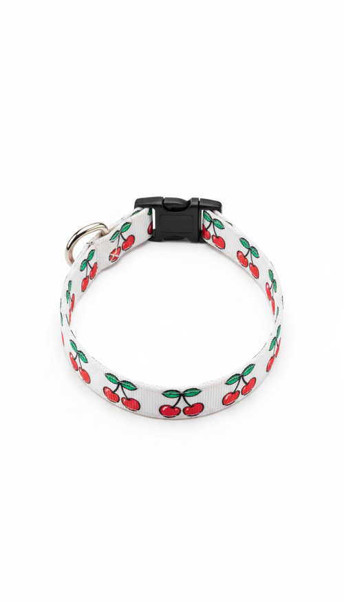 Adjustable Dog Collar with Cherry Print